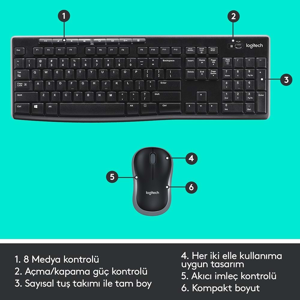 Logitech MK270 Siyah Kablosuz Klavye+Mouse Set